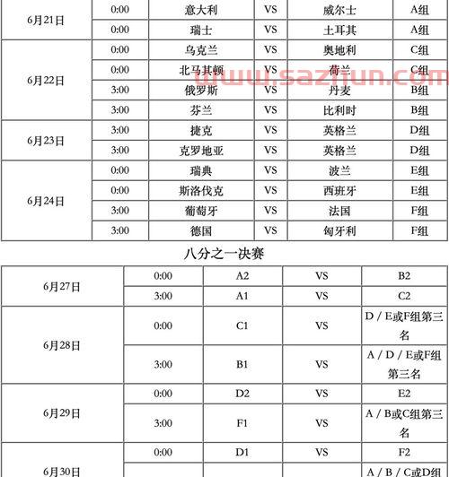 足球欧洲杯2021赛程表中国